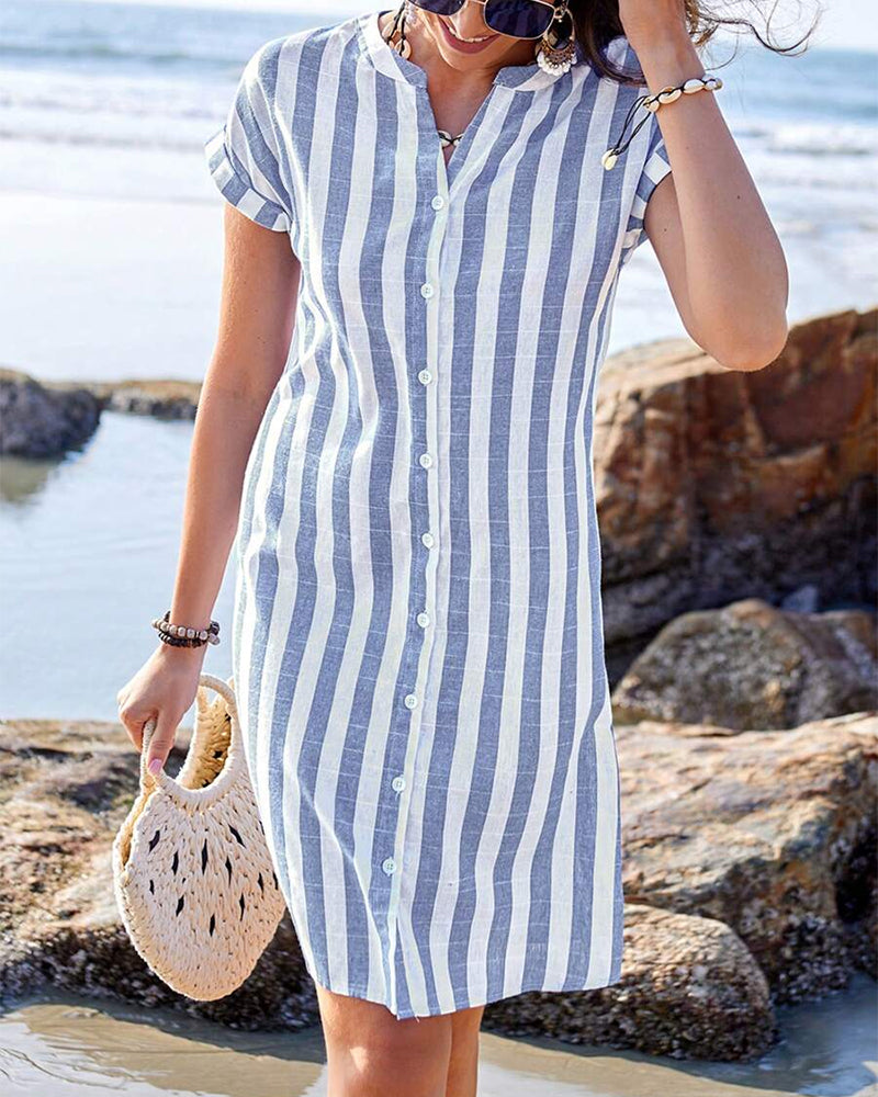 Brianna™ Elegant Cotton Striped Dress