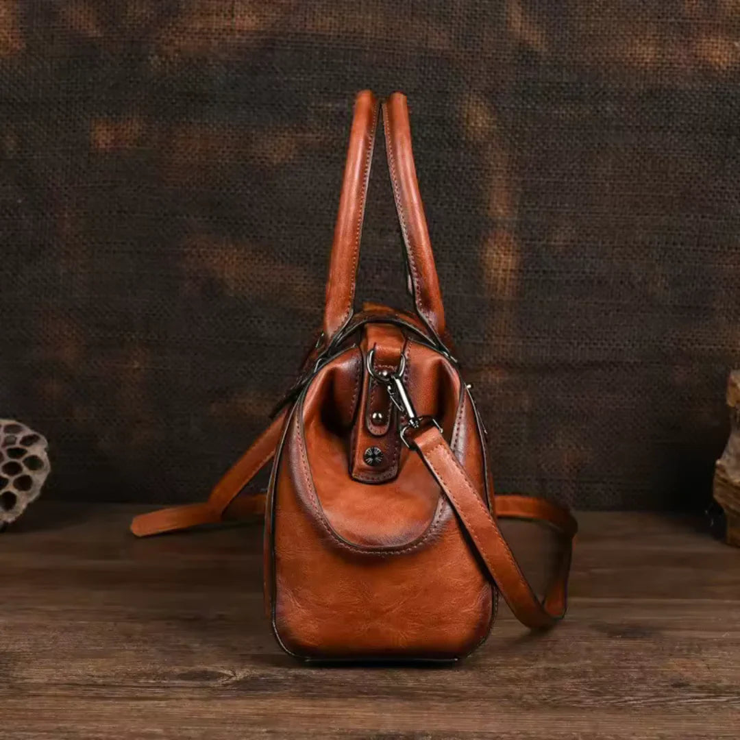 FLORINA™ | ENGRAVED LEATHER HANDBAG WITH FLORAL PATTERN