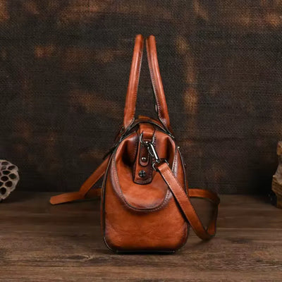FLORINA™ | ENGRAVED LEATHER HANDBAG WITH FLORAL PATTERN