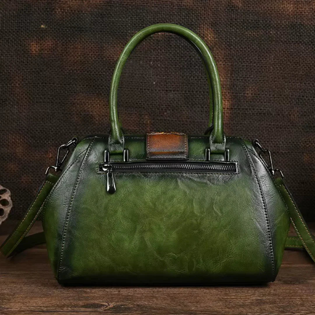 FLORINA™ | ENGRAVED LEATHER HANDBAG WITH FLORAL PATTERN