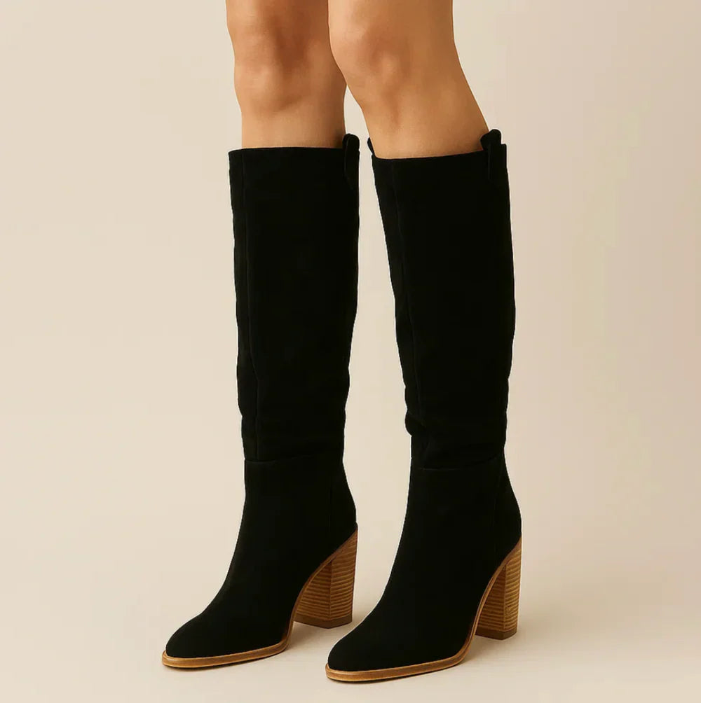 SUEVIA™ | SUEDE BLOCK HEEL BOOTS