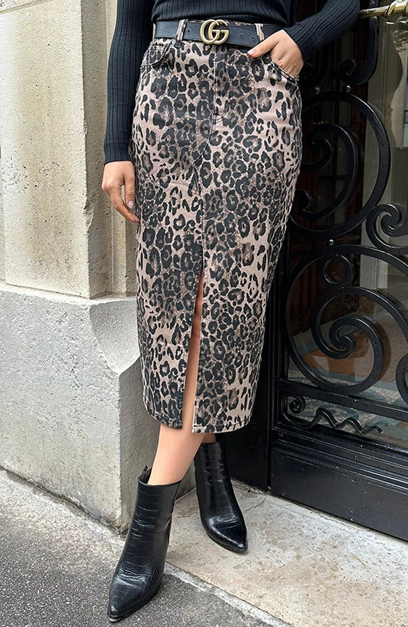 KAIA™ | DENIM SKIRT WITH SLIT