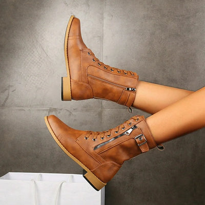 AURELIA™ | LEATHER BOOTS WITH ROUND TOE