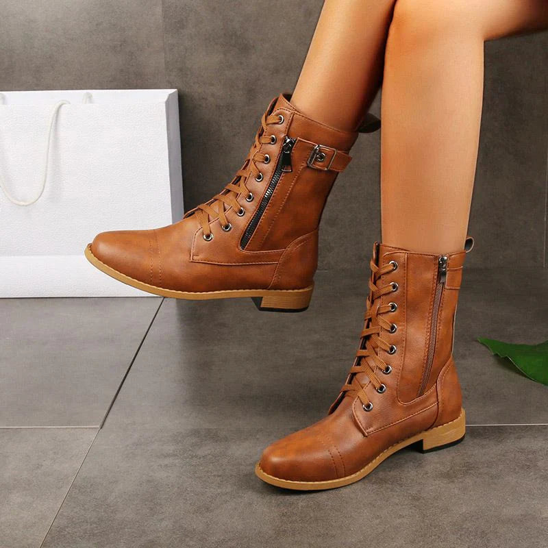 AURELIA™ | LEATHER BOOTS WITH ROUND TOE
